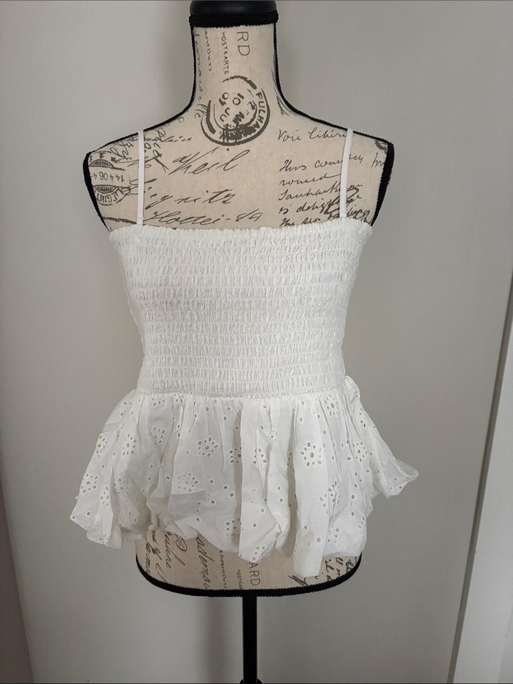 American Eagle Outfitters XL White Eyelet Smocked Peplum Cami